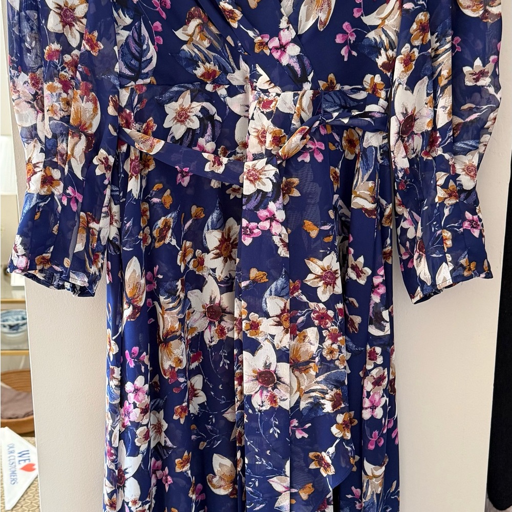 Eliza J Navy Floral Long Sleeve Dress